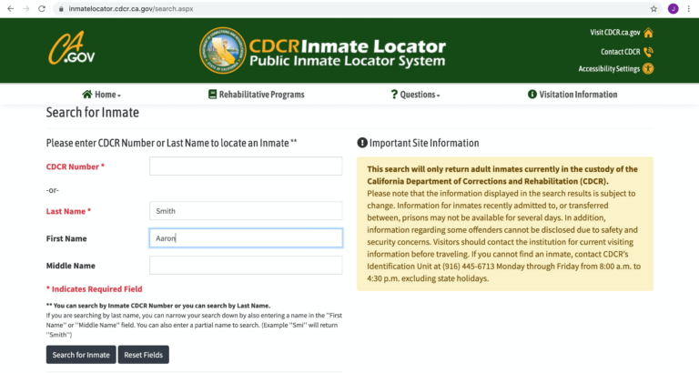California DOC Inmate Search Step 3