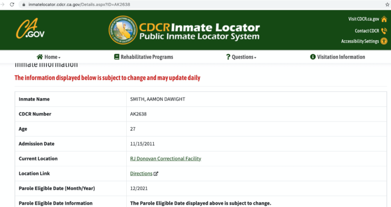 California DOC Inmate Search Step 5
