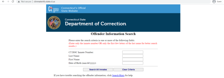 Connecticut DOC Inmate Search Step 2
