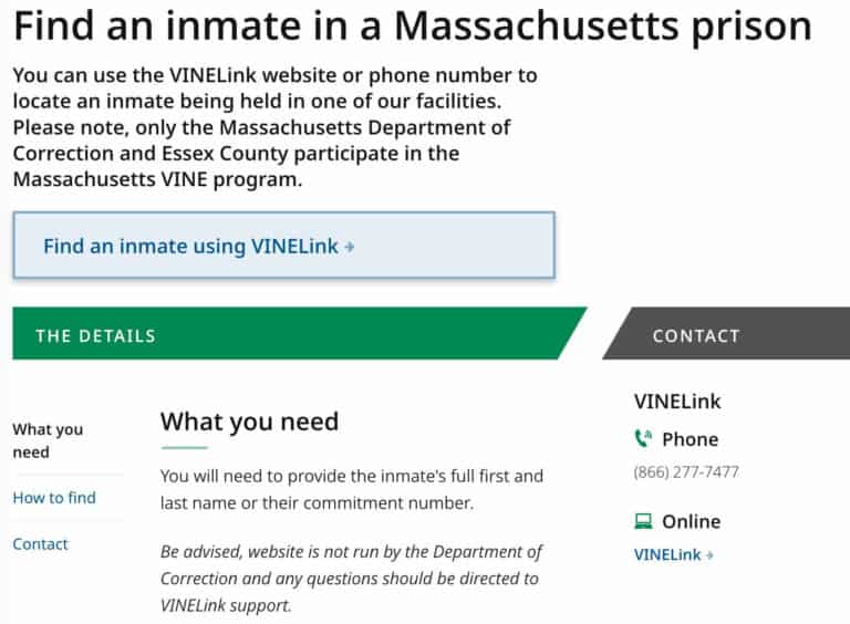 Massachusetts DOC Inmate Search 1