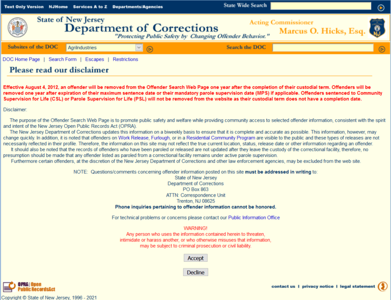 New Jersey DOC Inmate Search 1