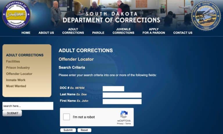 South Dakota DOC Inmate Search 1