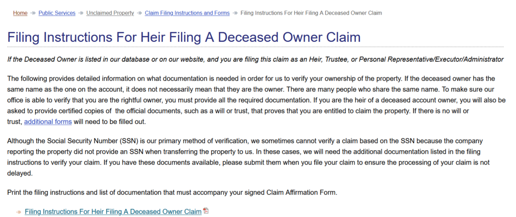 Filing a Claim for a Deceased Owner