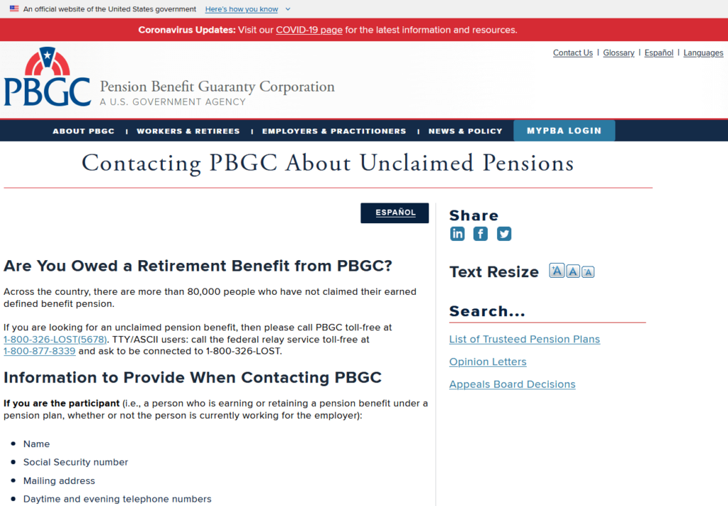 PBGC - Other Databases to Check