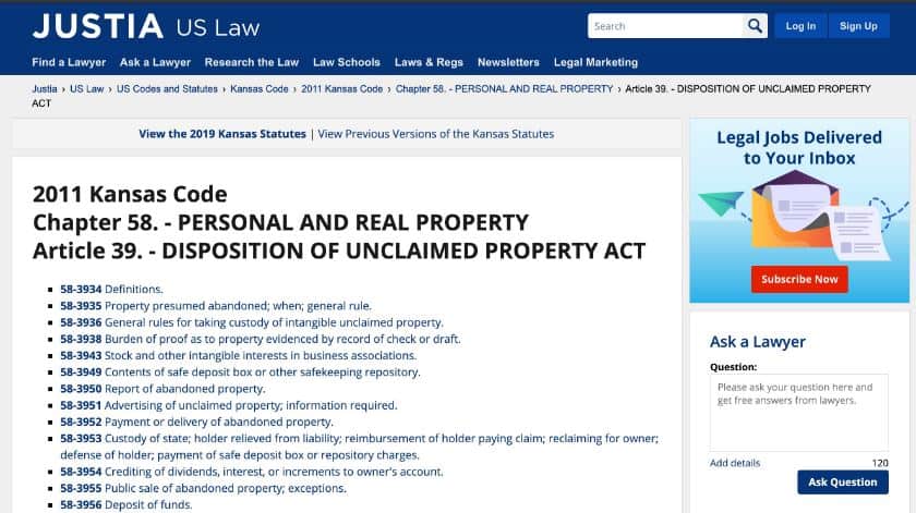 Unclaimed Property Laws in Kansas