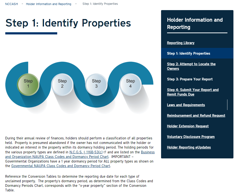 Holder Information & Reporting Step 1 -Identify Properties