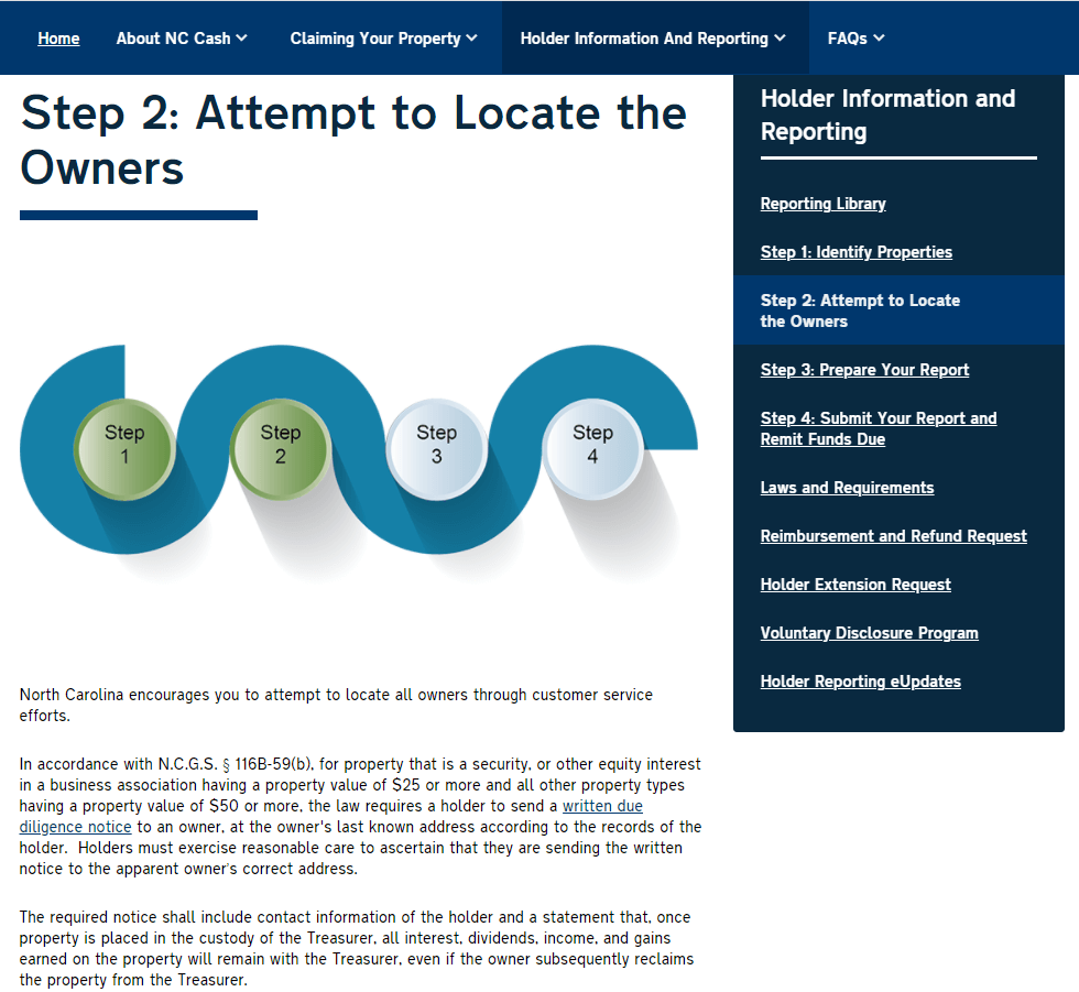Holder Information & Reporting Step 2 - Try to Locate the Rightful Owners