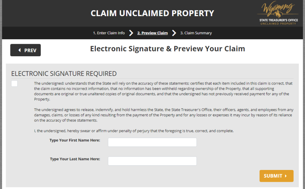 How to claim your Unclaimed Money_Property in Wyoming Step 10