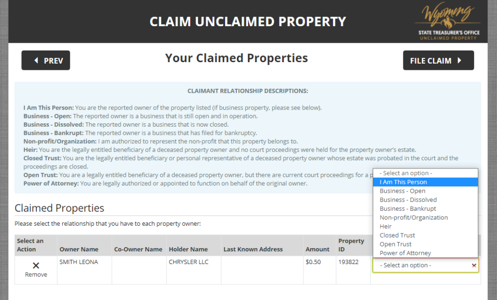 How to claim your Unclaimed Money_Property in Wyoming Step 8