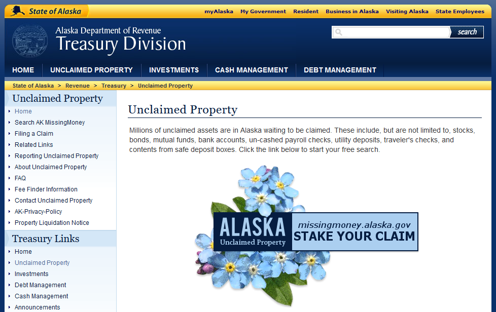 Unclaimed Money Database in Alaska