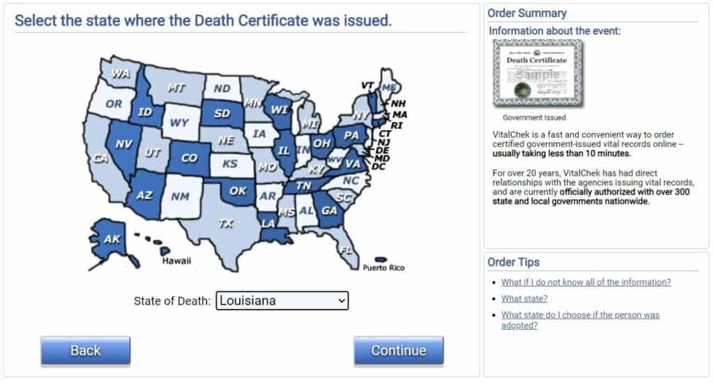 Death Certificates in Louisiana