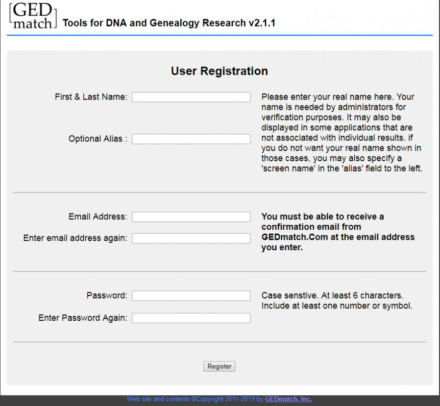 GEDMatch Registration image